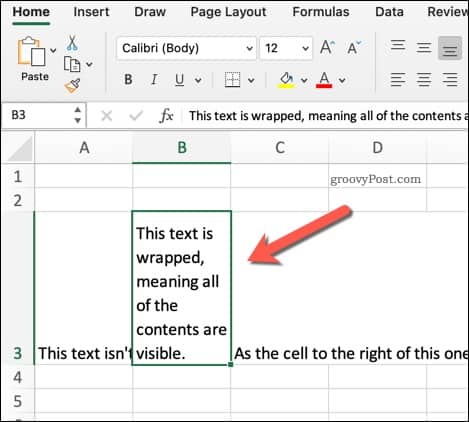 Example of Wrapped Text in Excel