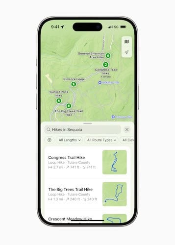 iOS 18 announcement detailing trail networks in Maps