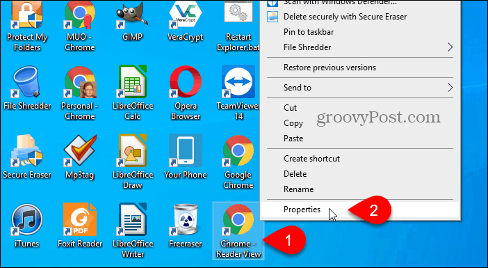 Get the Properties for the Chrome shortcut