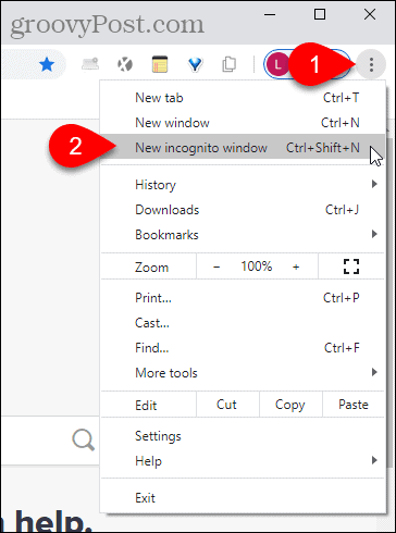 Select New Incognito Window in Chrome