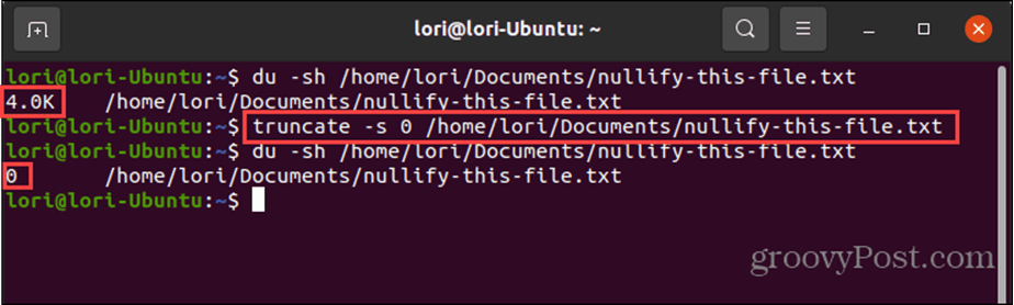 Using the truncate command in Linux