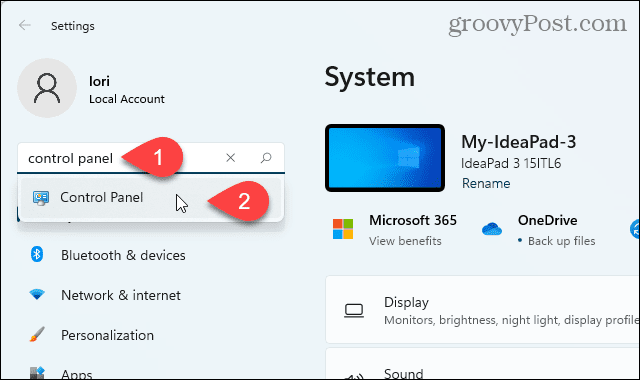 Open the Control Panel using Settings