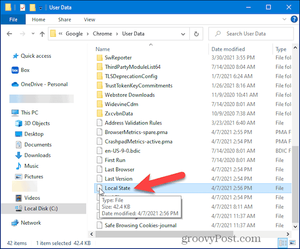 Double-click Local State file for Chrome