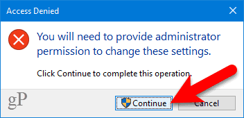 Administrator settings dialog