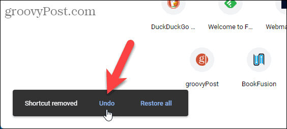 Undo removing shortcut on Chrome New Tab page