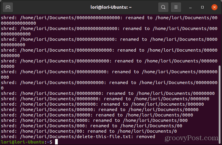 Run shred in verbose mode in Linux