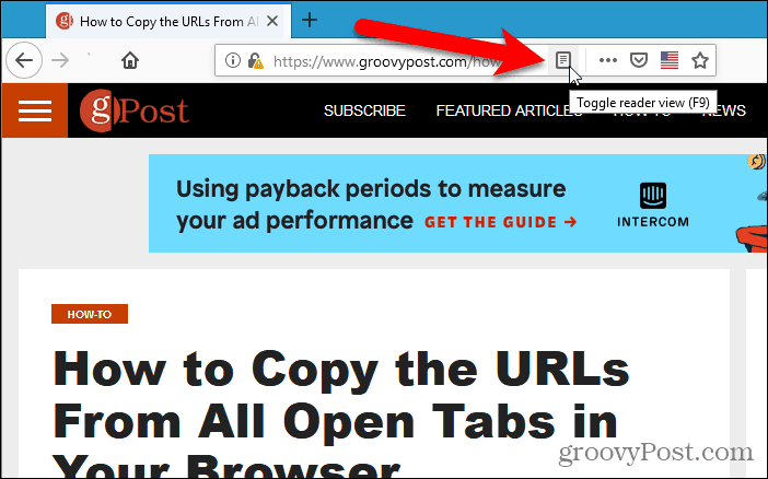 Toggle reader view in Firefox