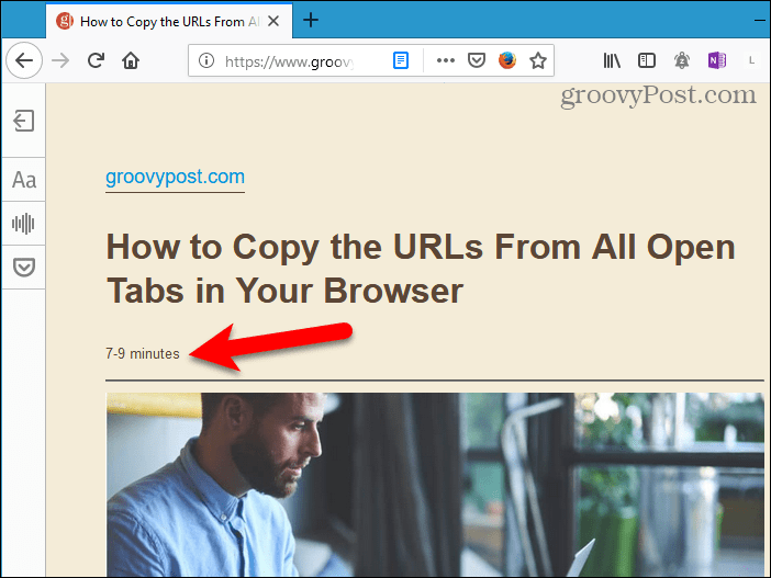 Estimated reading time on Reader View in Firefox