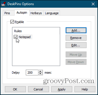 Autopin options in DeskPins