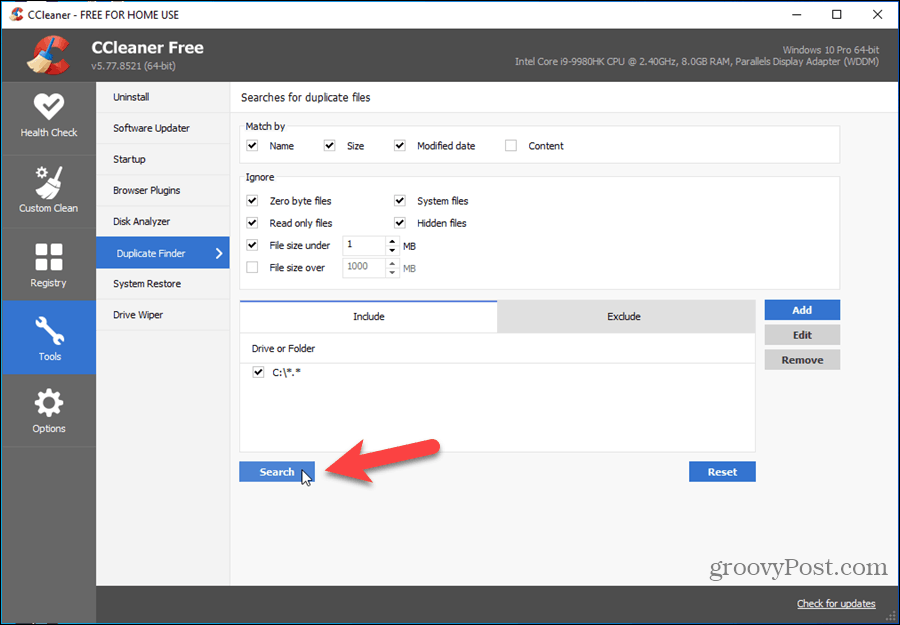 Duplicate Finder in CCleaner