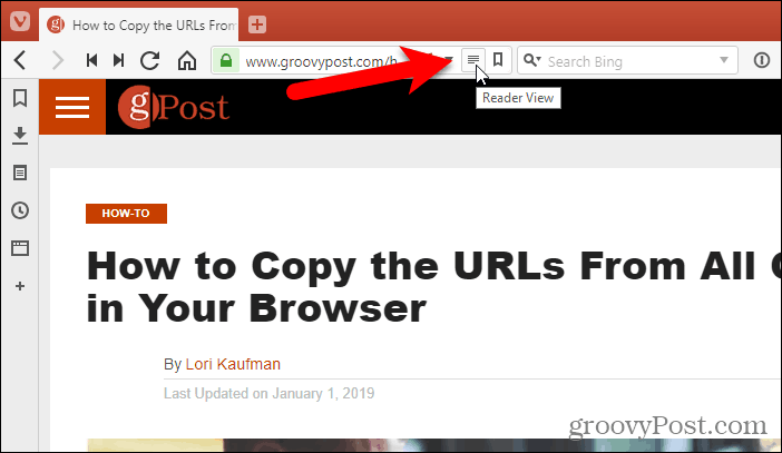 Click Reader View in address bar in Vivaldi
