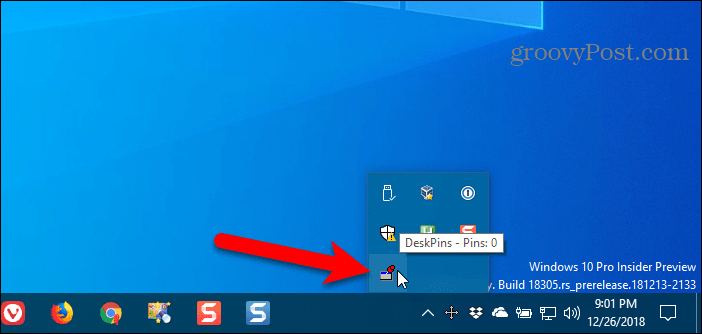 Click DeskPins icon in Windows system tray to get a pin