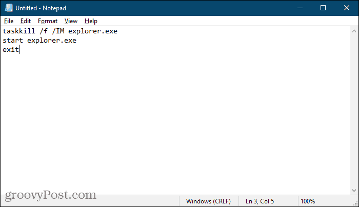 Create a batch file using Notepad in Windows 10