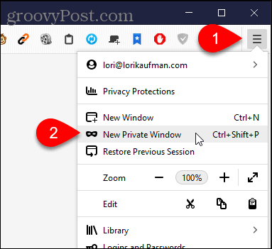 Select New Private Window in Firefox for Windows