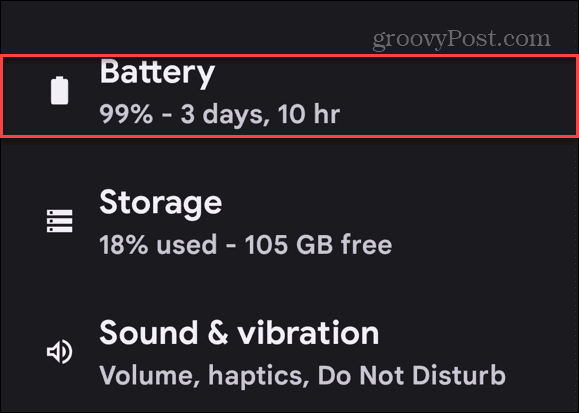 battery option setting Pixel