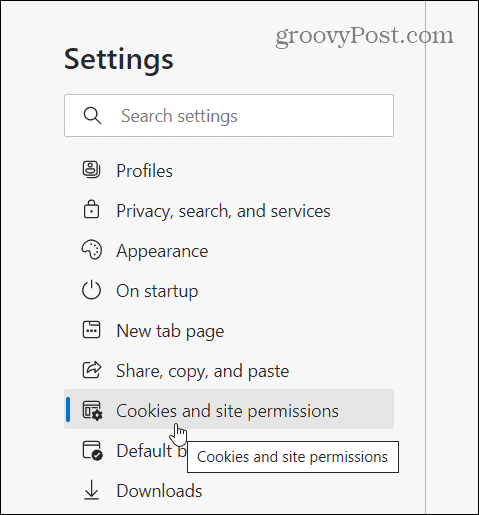 cookies and site permissions Edge