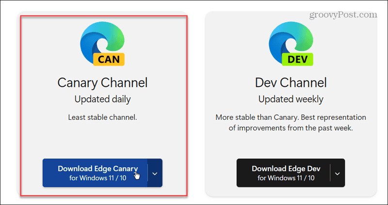 download Canary build Microsoft Edge