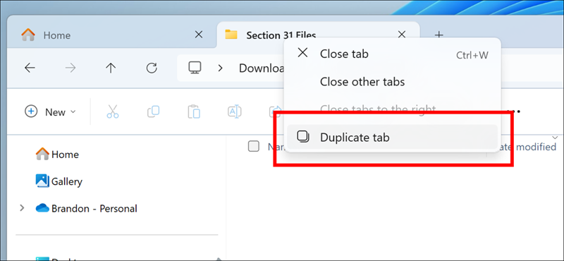 duplicate tab file explorer Windows 11 