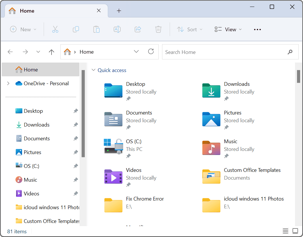 File Explorer Open to OneDrive 