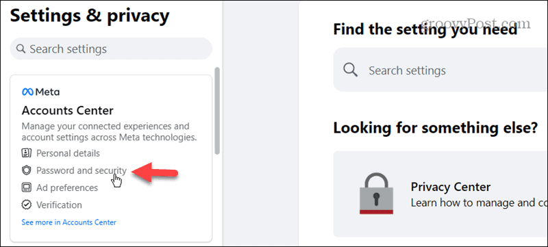 Password and Security Meta Account Center