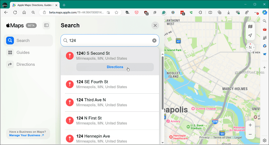 search for location Apple Maps on the web