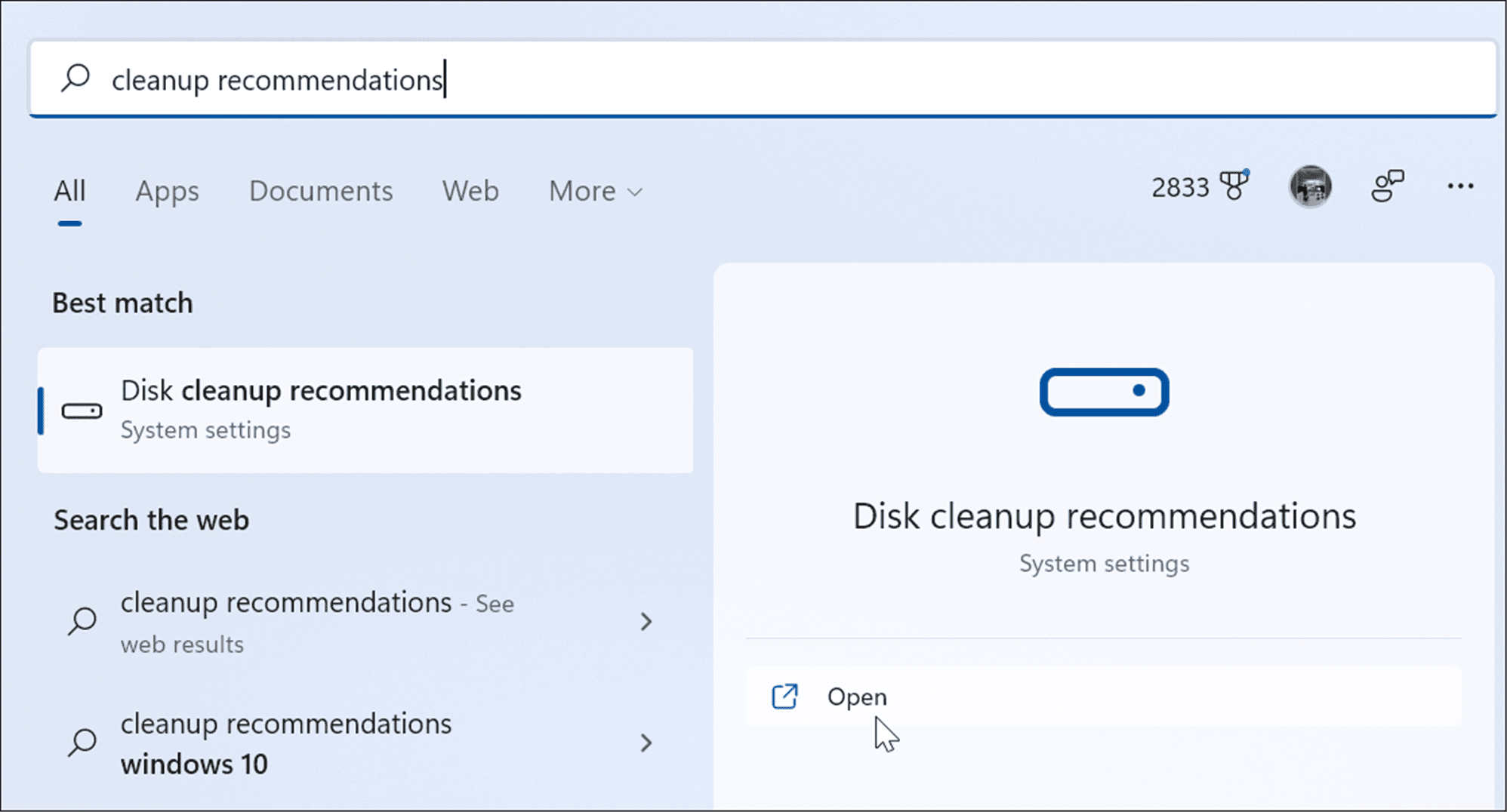 Settings delete temporary files on Windows 11