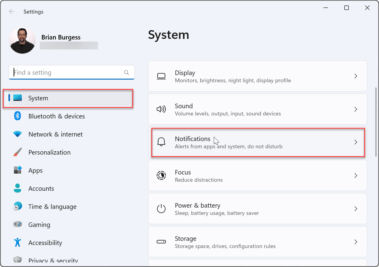 system Notifications block notifications on windows 11