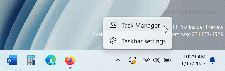 task manager from taskbar