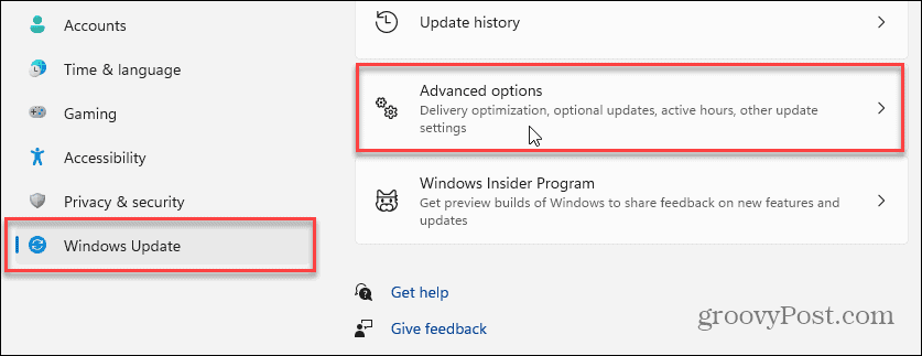 Windows Update Advanced Options