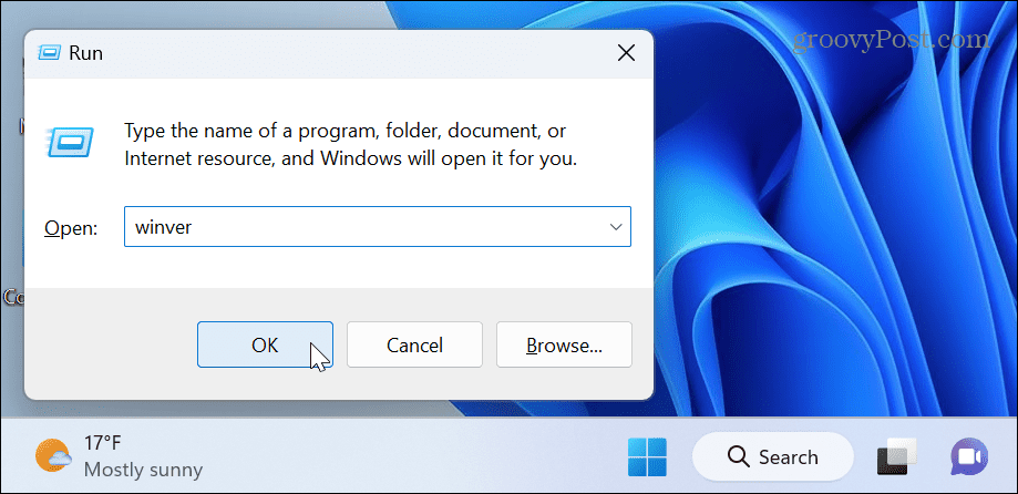 run winver command from Run dialog