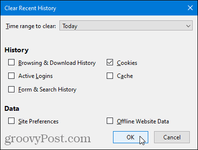 Clear Recent History dialog in Firefox