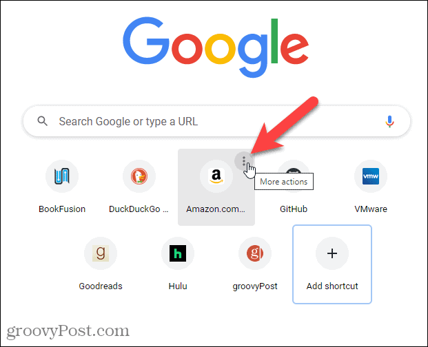 Click More actions on a shortcut on the Chrome New Tab page