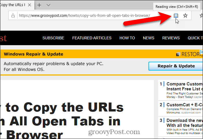 Click Reading view in Edge