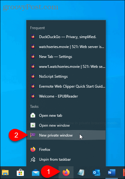 Select New Private Window on Firefox on taskbar