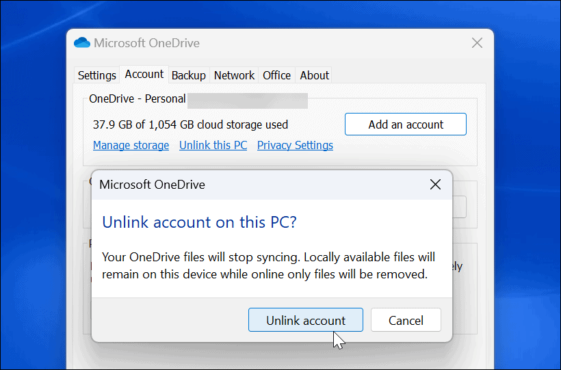 verify unlink account for PC