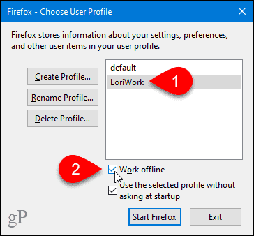 Work offline with a profile in Firefox