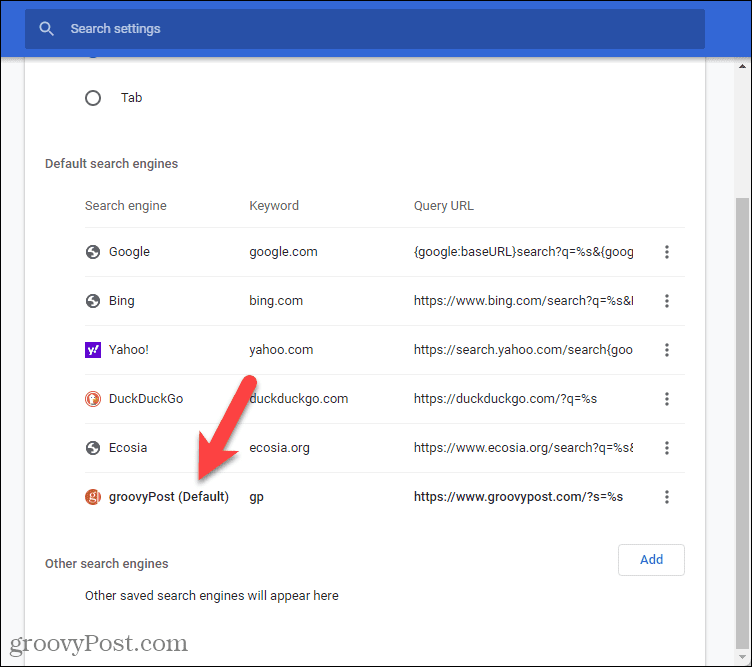 Custom search engine as default