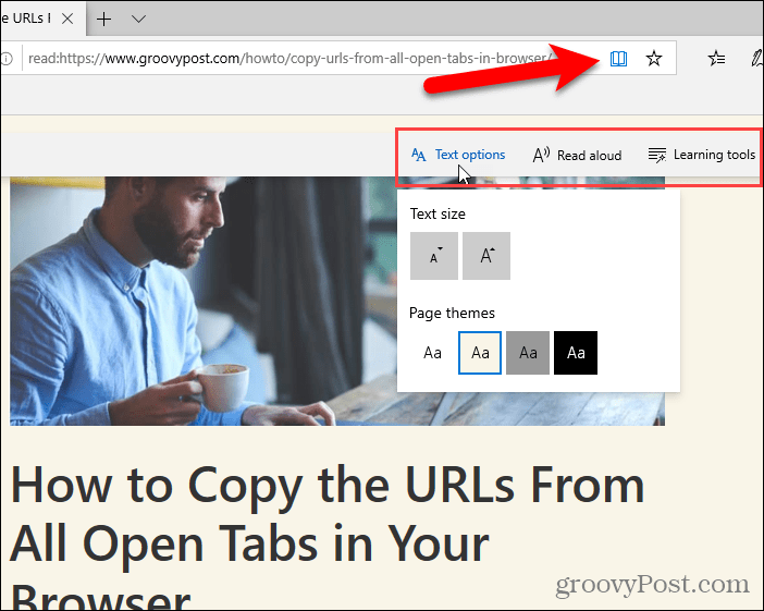 Floating toolbar in Reading view in Edge