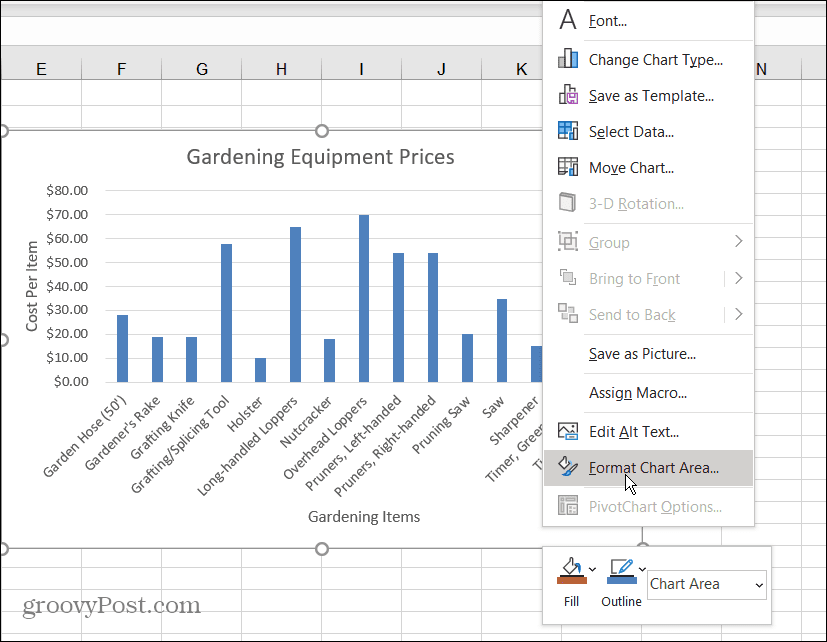 format chart area