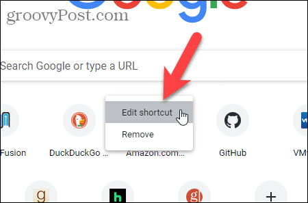 Select Edit shortcut on the Chrome New Tab page