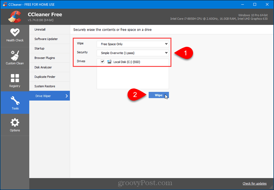 Drive Wiper in CCleaner