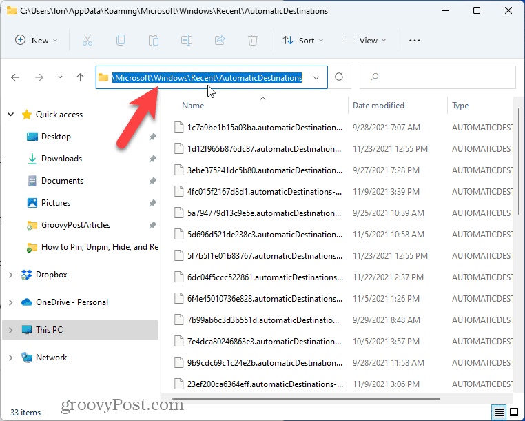 Go to AutomaticDestination folder in File Explorer