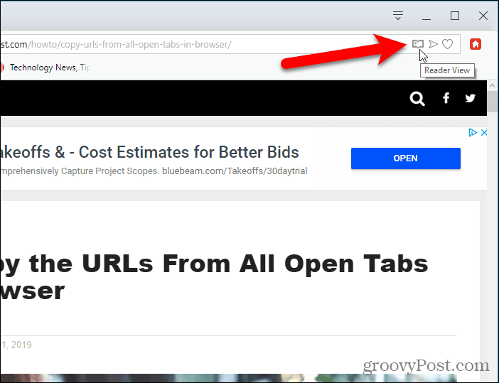 Click Reader View extension button in Opera