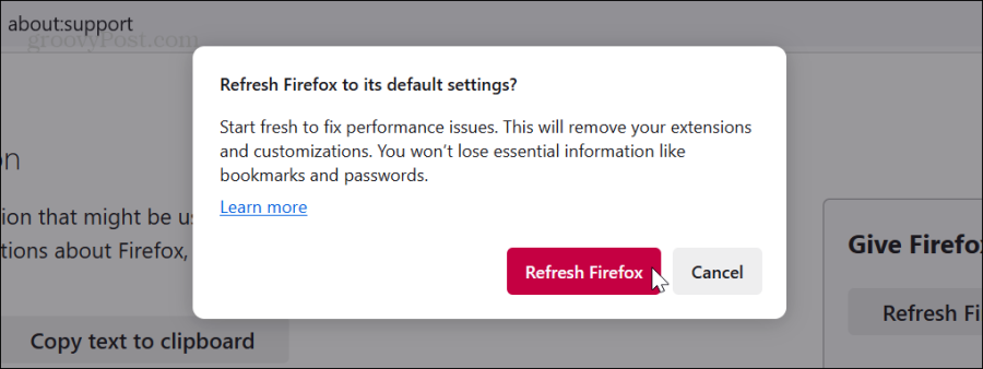 refresh firefox verification message