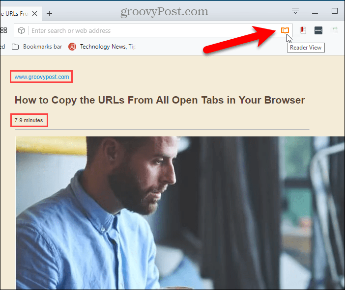 Reader View extension activated in Opera