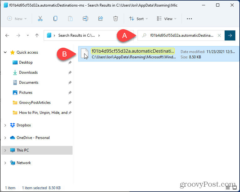 Delete file to reset Quick Access