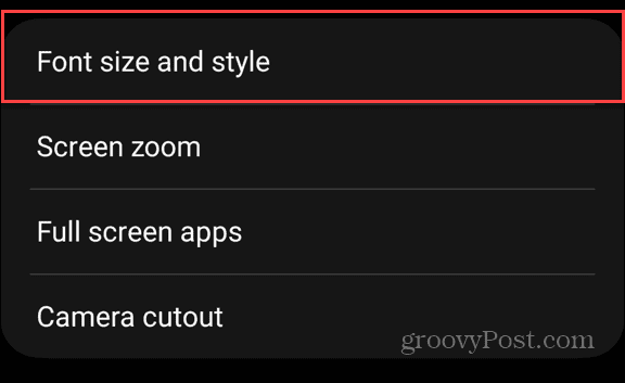 font size and style menu samsung galaxy