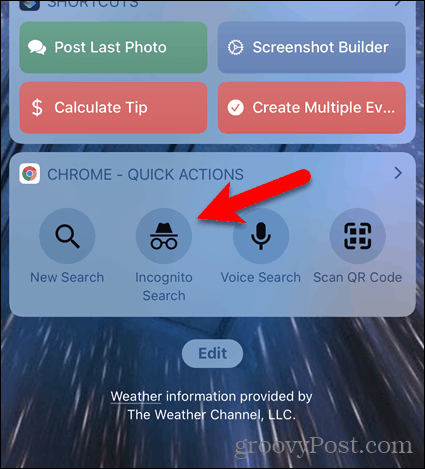 Tap Incognito search on Chrome widget in iOS