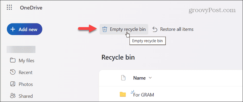 empty recycle bin onedrive online