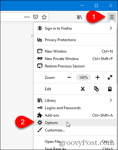 Go to Firefox menu and select Options